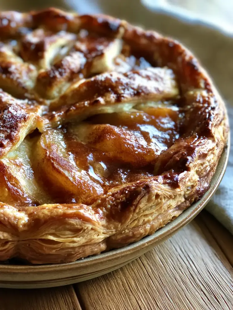 Close-up of translucent spiced apple slices tucked under a golden, sugary lattice crust.