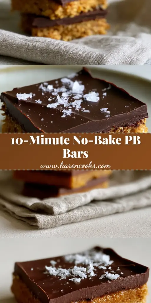 no-bake peanut butter cup bars: The Ultimate Salty-Sweet Dessert 4 A tall stack of no-bake peanut butter cup bars showing the thick textured peanut butter base and dark chocolate topping with sea salt.
