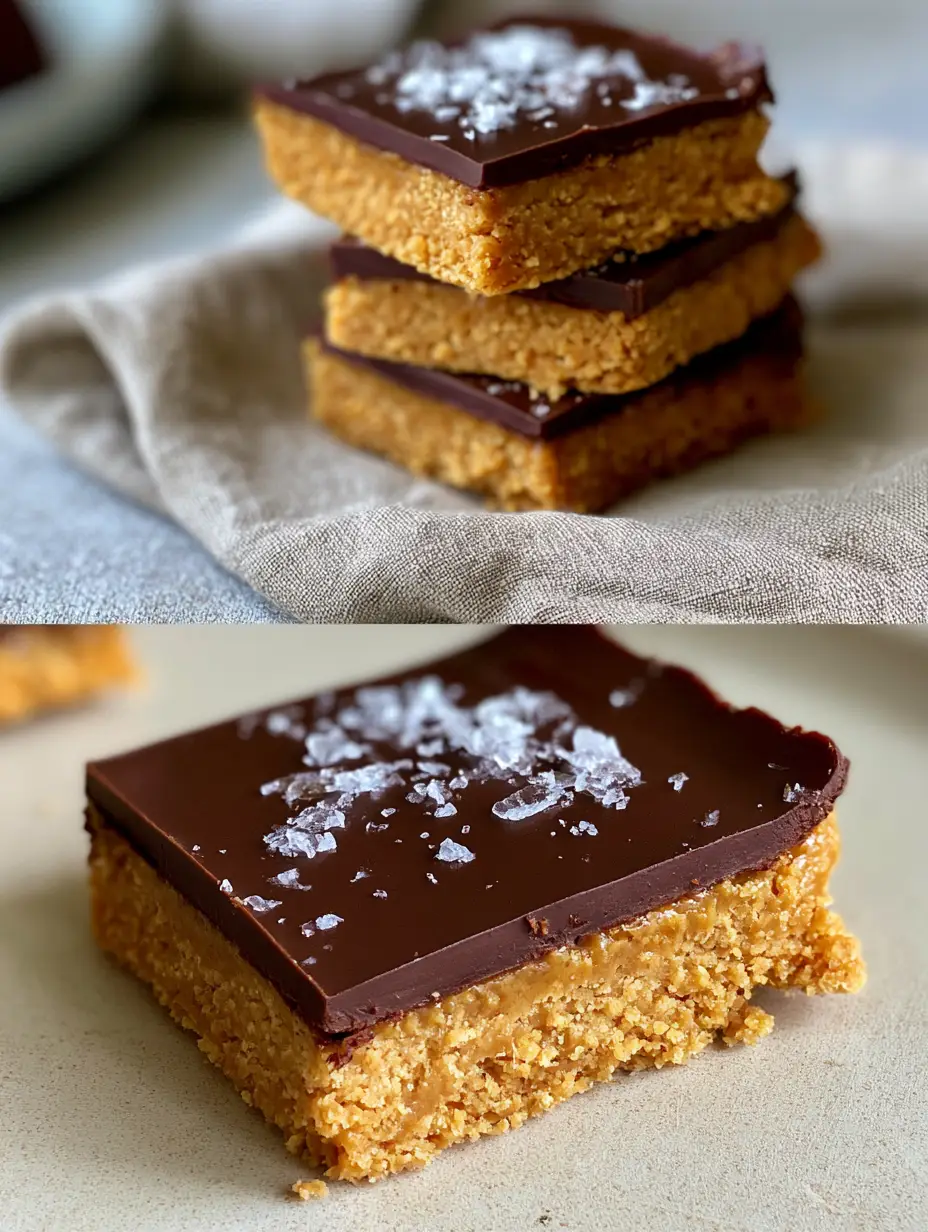 no-bake peanut butter cup bars: The Ultimate Salty-Sweet Dessert 3 Split screen view of no-bake peanut butter cup bars showing a top stack and a close-up macro of the layers.