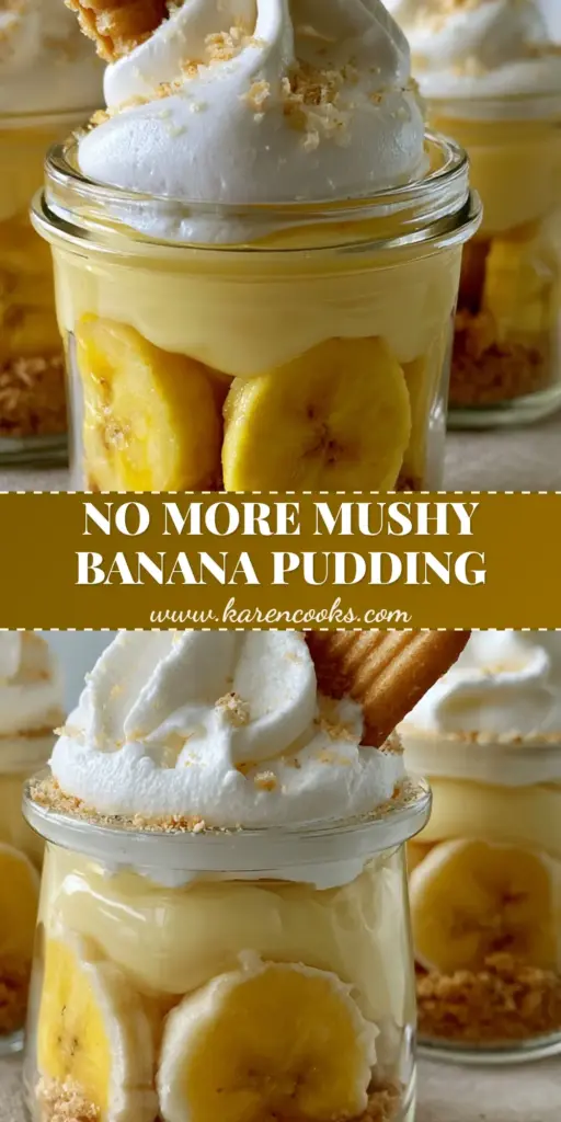 Nilla Wafer Banana Pudding Cups: The Ultimate Mini Layered Dessert 4 Elegant glass jars of nilla wafer banana pudding cups layered with crumbs, bananas, and a stiff peak of whipped cream topped with a whole cookie.