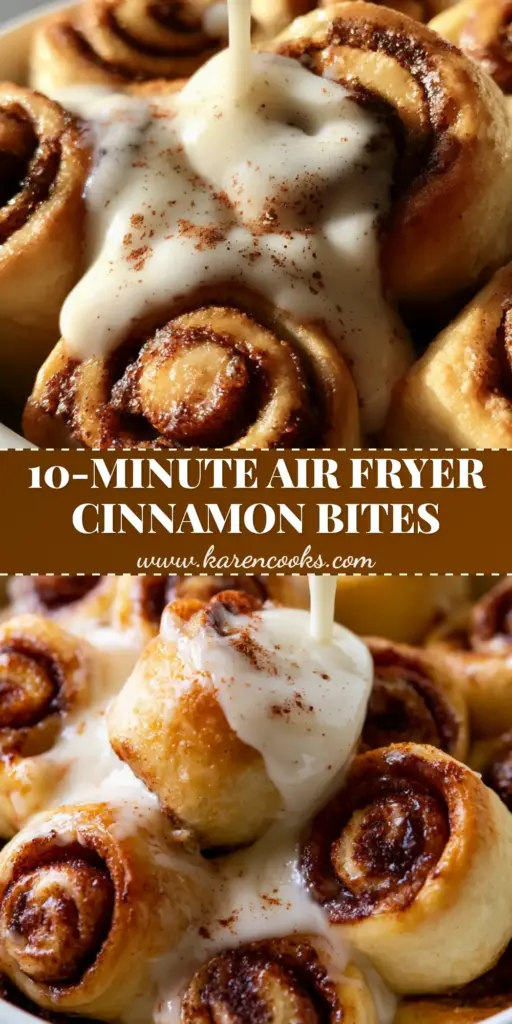 Cinnamon roll bites: The Ultimate Pillowy Breakfast Treat 4 A tall, vertical shot of Cinnamon roll bites in a white bowl with cream cheese glaze dripping down the sides.