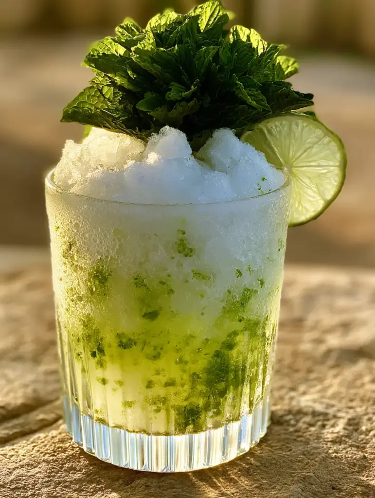 Frozen Mojito Mocktail: The Ultimate Ultra-Fine Summer Slushie 1 Two Frozen Mojito Mocktails served in ribbed glasses with condensation droplets and lime wheel garnishes.