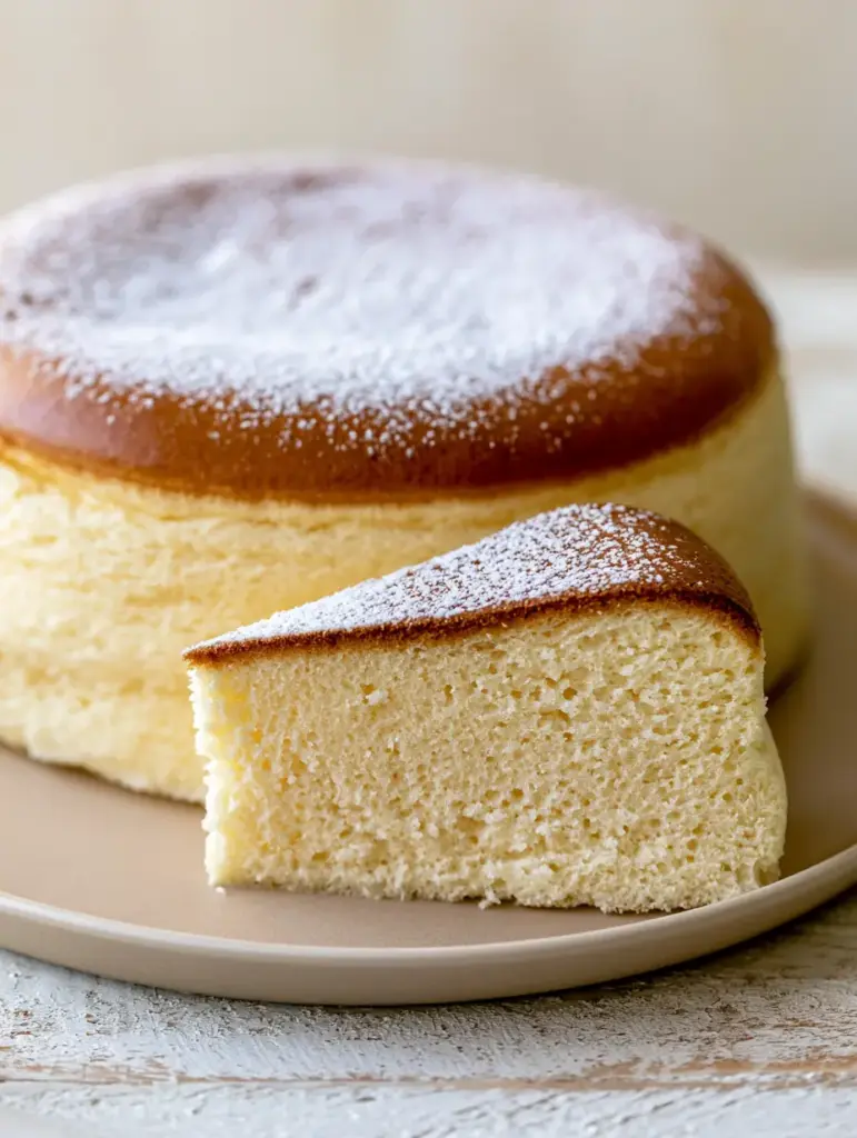 Japanese Cotton Cheesecake: The Ultimate Ultra-Fluffy Souffle Guide 2 A close-up shot of the airy yellow souffle interior of a Japanese cotton cheesecake showcasing micro-bubbles.