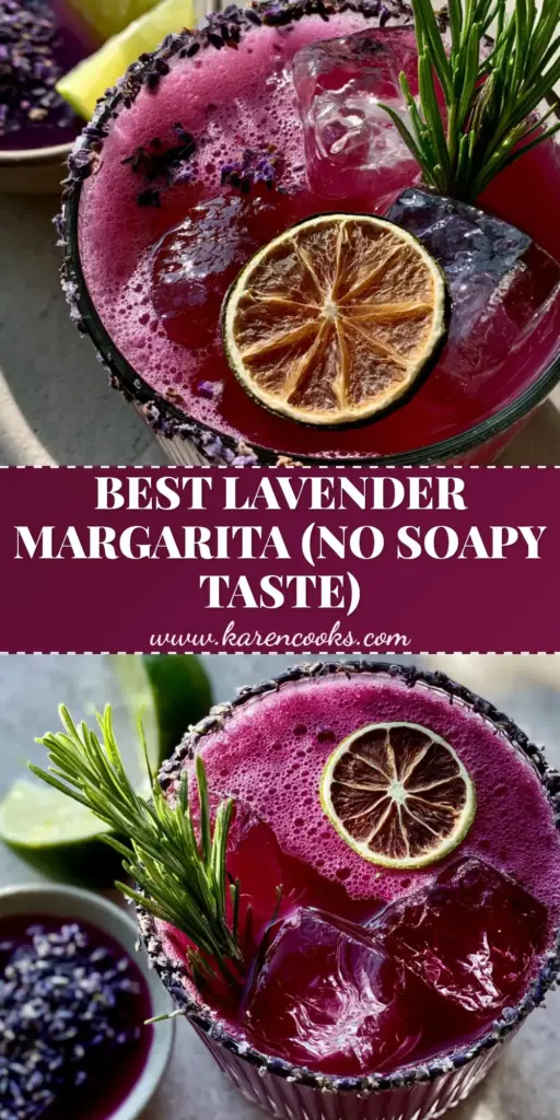 Lavender Margarita: The Ultimate Deep Violet Floral Cocktail 4 A vibrant deep-purple lavender margarita in a luxury ribbed glassware cup with a frothy foam top and lavender salt rim.
