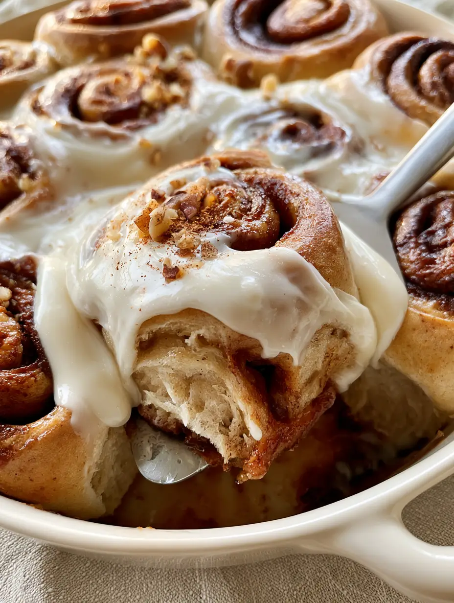 banana cinnamon rolls with Glossy Cream Cheese Glaze and Toasted Walnuts 3 Close up photo of fluffy banana cinnamon rolls topped with velvety white cream cheese frosting and toasted walnuts.