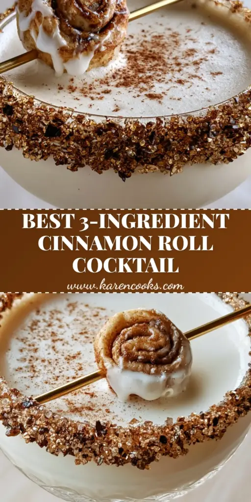 Cinnamon Roll Cocktail with RumChata and Fireball Cinnamon Whiskey 3 A creamy Cinnamon Roll Cocktail in a vintage glass with a mini cinnamon roll garnish on a gold pick. (cinnamon roll cocktail)