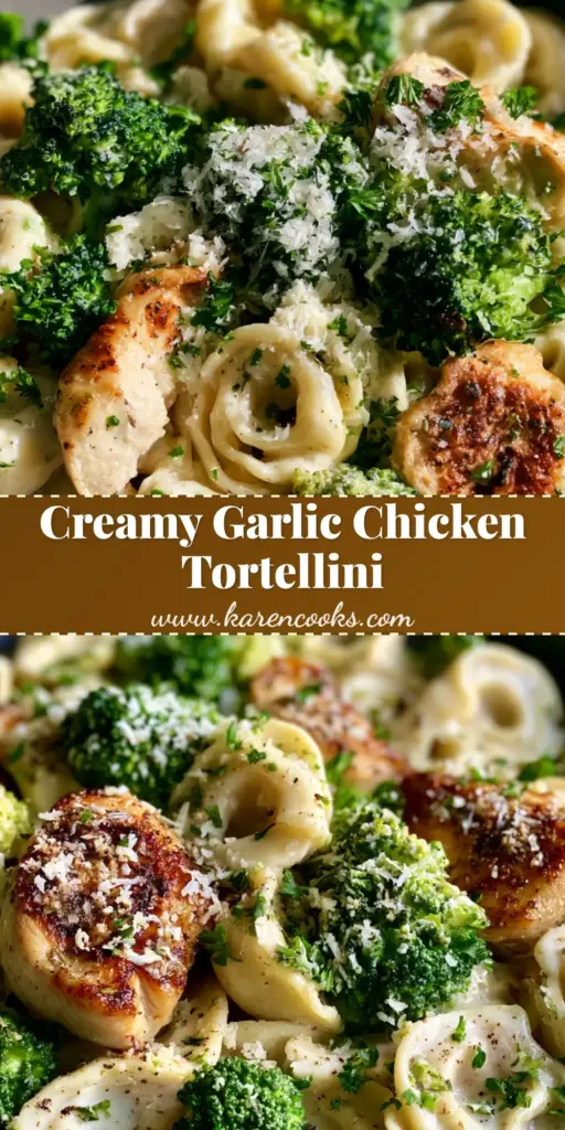 A close up of Creamy Garlic Chicken and Broccoli Tortellini in a bowl, part of a foodie guide for cup holder gift ideas.