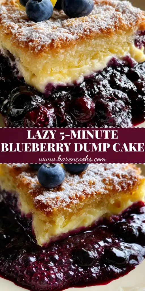 A portion of Lemon Blueberry Cheesecake Dump Cake on a cream plate showing the golden crust, cream cheese swirls, and bubbling blueberry compote.
