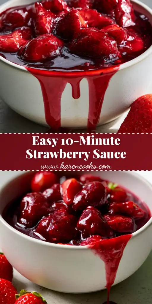 Strawberry sauce: The Ultimate Glossy Ruby-Red Topping 3 A close-up photo of thick glossy strawberry sauce in a ceramic bowl with jammy fruit pieces and lemon zest. (Strawberry sauce)