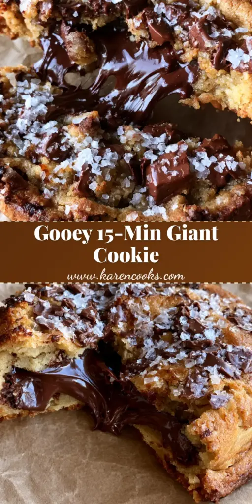 A giant chocolate chip cookie on wrinkled parchment paper, torn open to reveal an underbaked center and melted dark chocolate. (giant chocolate chip cookie)