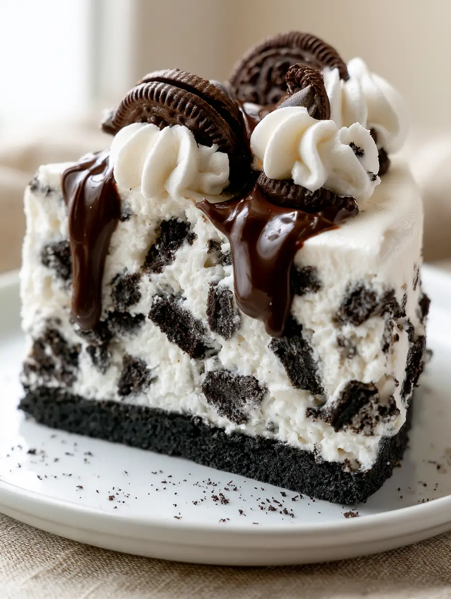 Oreo Cheesecake: The Ultimate Velvet Cream Cheese & Dark Chocolate Dream 3 Macro close-up of Oreo Cheesecake showing the velvet mousse texture and chunky cookie pieces.