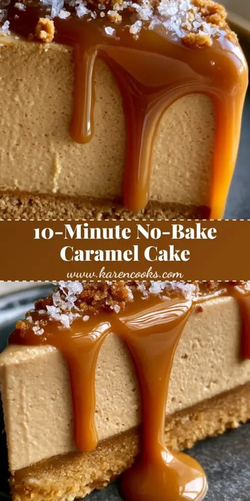 Caramel Mousse Cake with Salted Caramel Drip and Biscuit Crust 3 A tall slice of caramel mousse cake with a thick golden biscuit crust and glossy amber caramel drip. (caramel mousse cake)