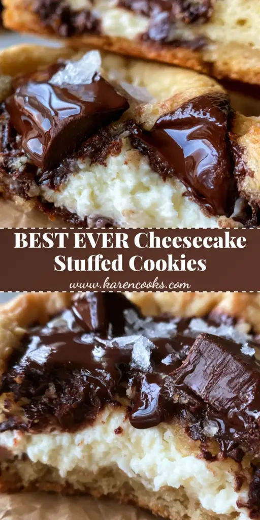 A stack of thick chocolate chip cheesecake cookies on crinkled parchment paper showing melted chocolate chunks and sea salt.