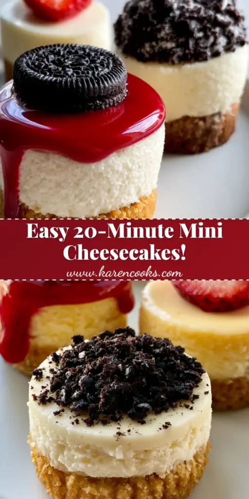 Cheesecake Cupcakes: The Ultimate Creamy Mini Dessert 4 Three gourmet cheesecake cupcakes on a white plate featuring golden graham cracker crust, ivory filling, strawberry glaze, crushed Oreo cookies, and fresh mint. (cheesecake cupcakes)