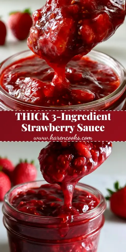 Homemade Strawberry Sauce Recipe (Easy & Glossy) 4 A close-up of a glass jar filled with glossy homemade strawberry sauce, showing macerated chunks and ruby red color.