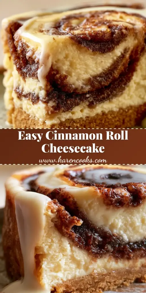 Cinnamon Roll Cheesecake with a Thick Brown Sugar Swirl and Cream Cheese Glaze 4 A close-up slice of cinnamon roll cheesecake featuring dark brown sugar swirls and a thick white cream cheese glaze on a rustic plate. (cinnamon roll cheesecake)