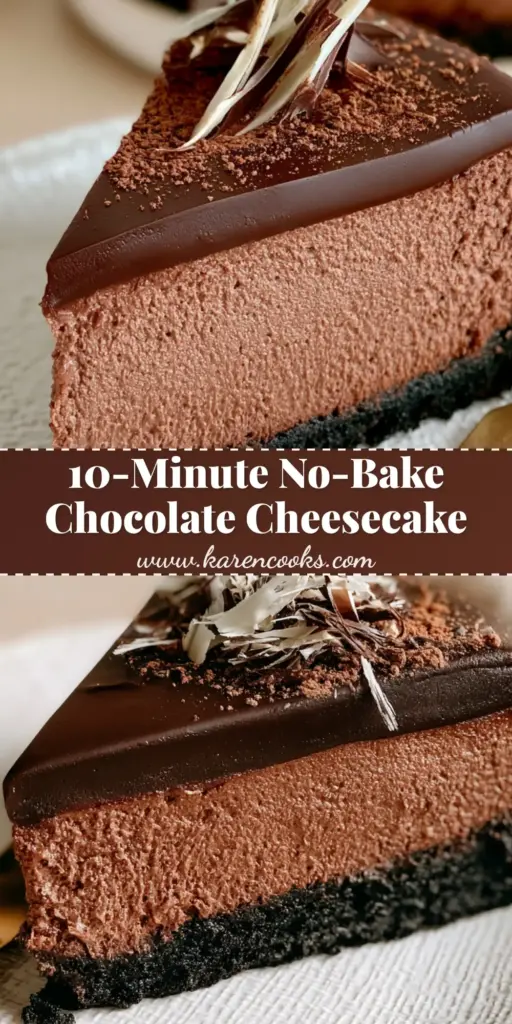 A close-up angled shot of a slice of Triple Chocolate Cheesecake on a white ceramic plate, showing defined layers of Oreo crust, milk chocolate filling, and dark chocolate ganache topped with shavings.